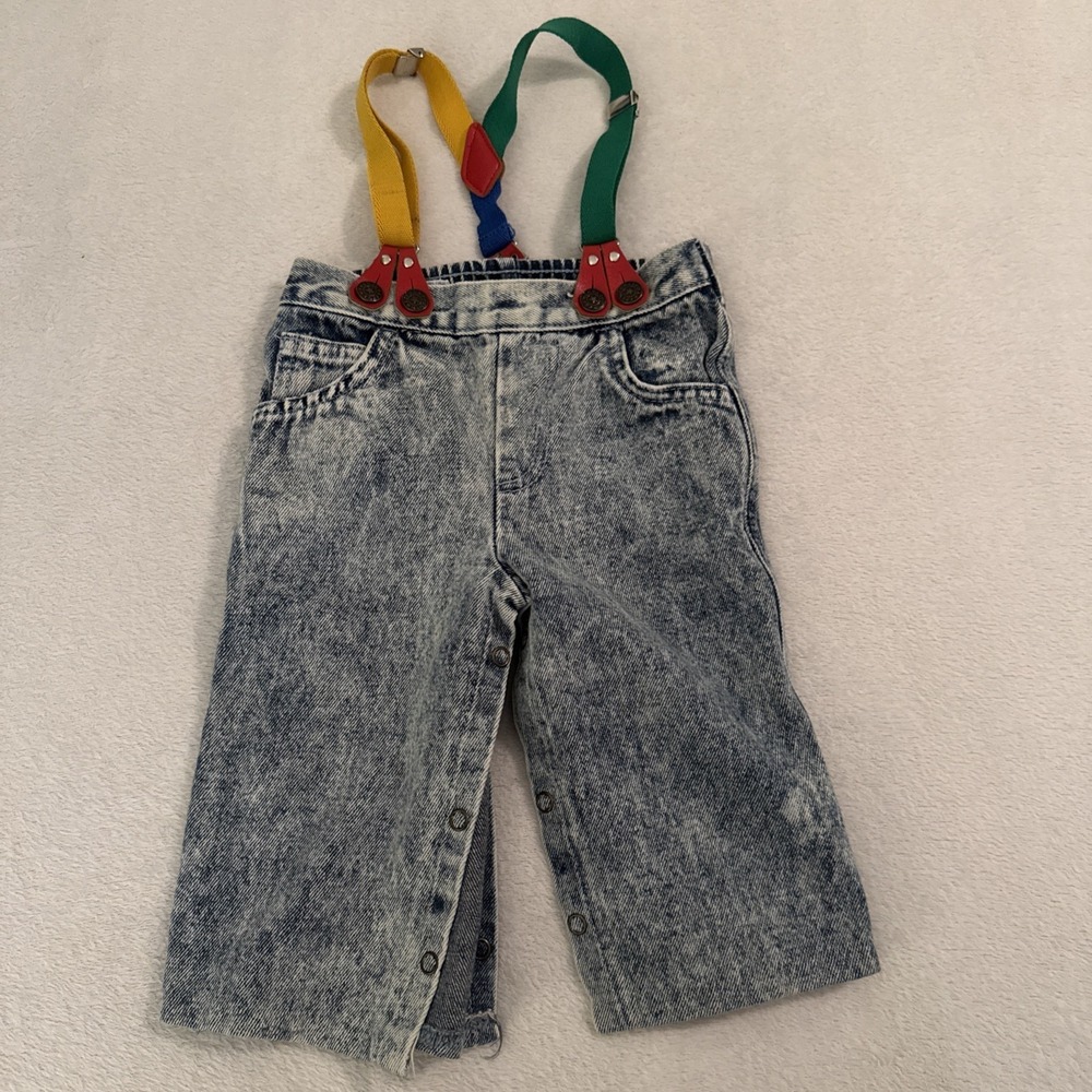 Vintage‎ French Toast Acid Wash Suspender Jeans Baby Toddler Boy Girl 18 Months
